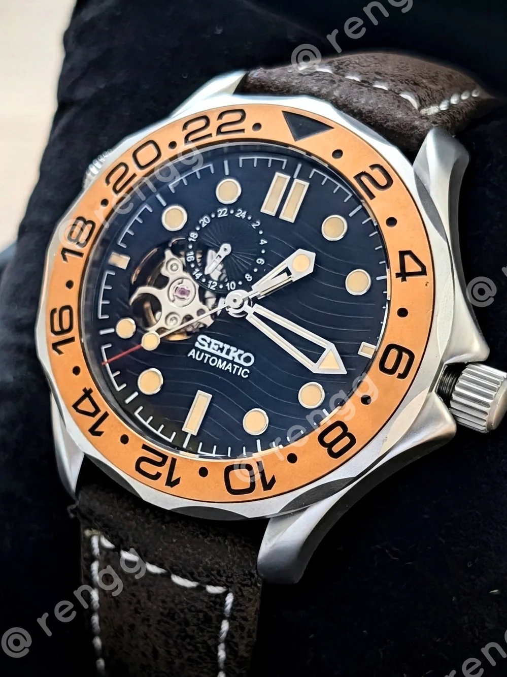 41mm Titanium Seiko Master Men's Automatic Diver Mod Watch Open Heart Sapphire